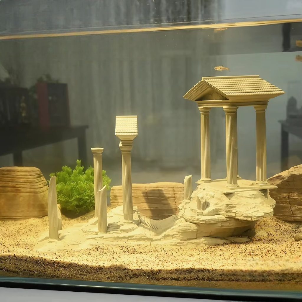 Décoration aquarium résine ruines romaines antiques, beige, pour bac 400x300mm