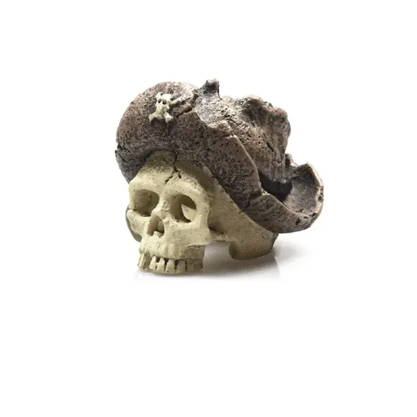 Décoration crâne pirate résine chapeau pour aquarium terrarium
