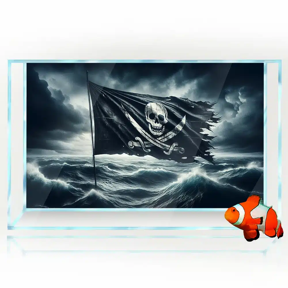 drapeau pirate 60x30cm sur mer orageuse