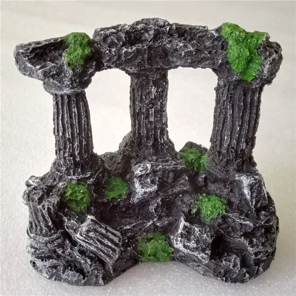 Déco aquarium ruine antique 3 piliers résine mousse 9x7cm