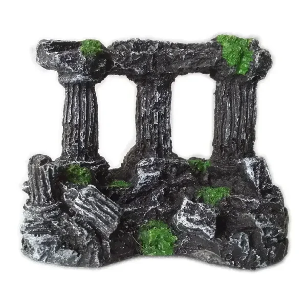 Décoration aquarium ruine antique 3 piliers résine mousse 9x7cm