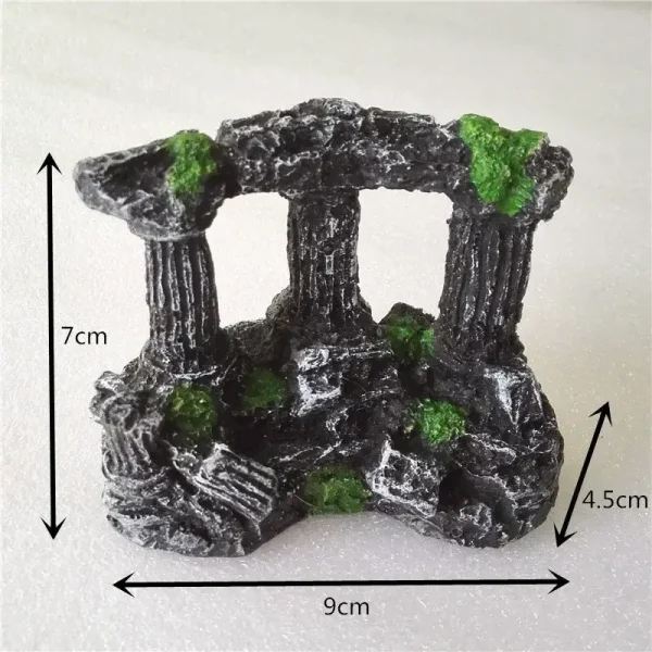 Décoration d'aquarium ruine antique 3 piliers résine mousse 9x7cm