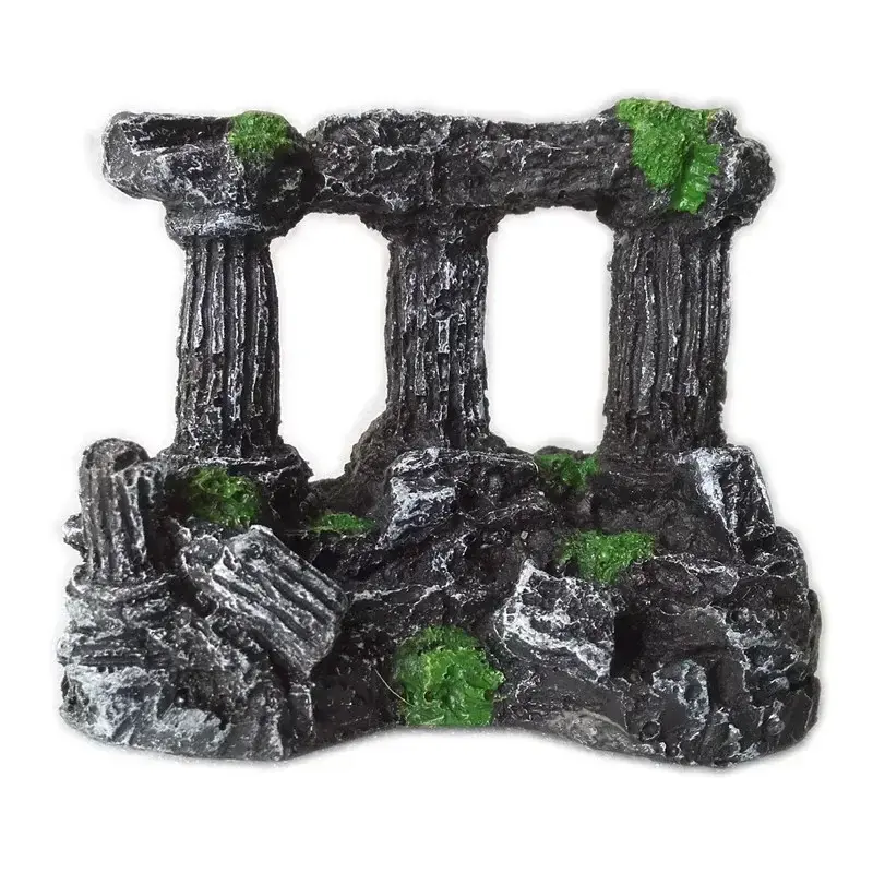 Décoration aquarium ruine antique 3 piliers résine mousse
