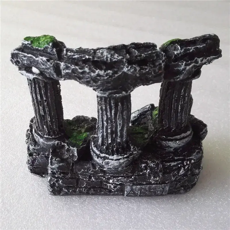 Décoration aquarium ruine antique 3 piliers résine en mousse 9x7cm