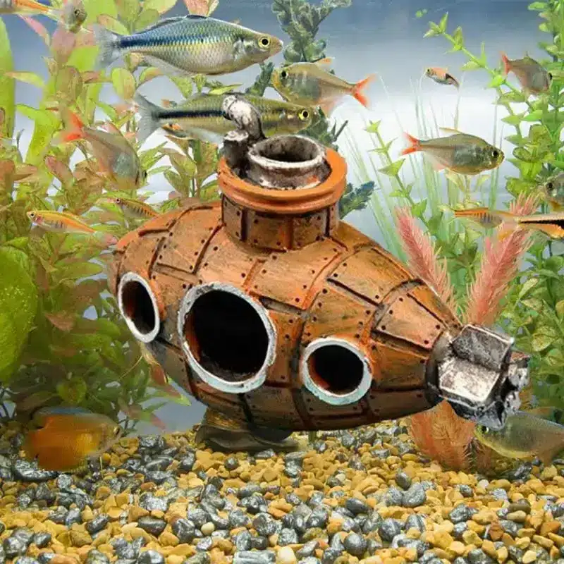 Déco aquarium petite épave sous-marin marron résine vintage