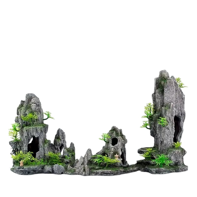 Décoration rochers en résine aquarium paysage asiatique 65x34cm 3 pièces avec grottes.