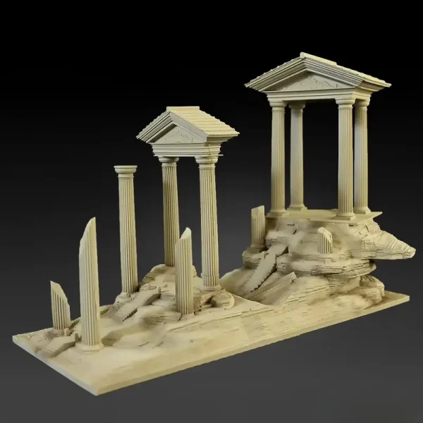 Décoration aquarium ruines antiques temple colonnes beige rocheux