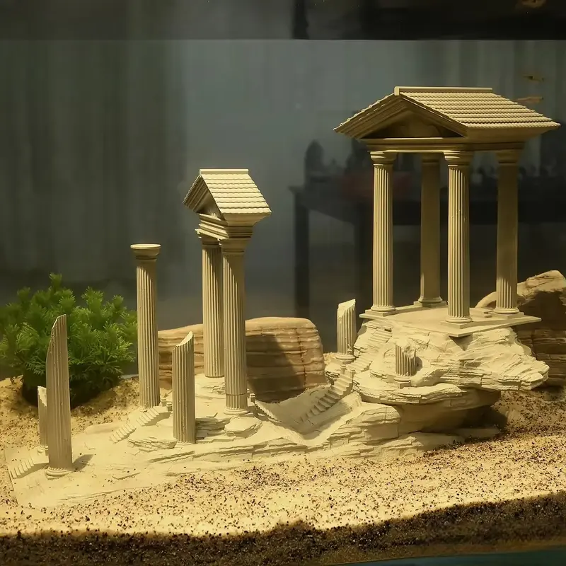 Décoration pour aquarium ruines antiques temple colonnes beige rocheux