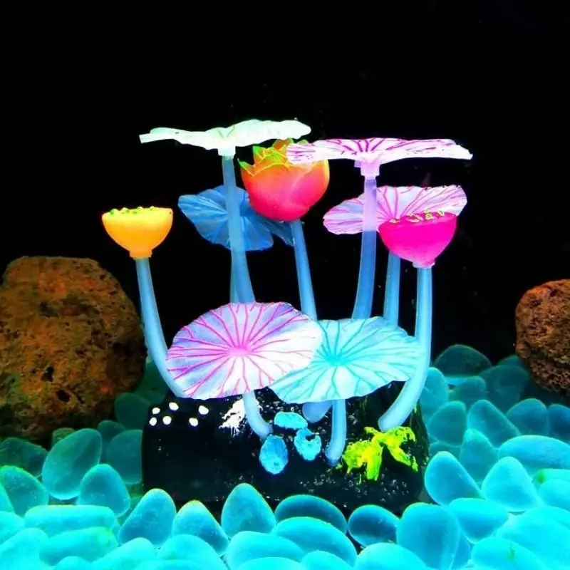 Décoration aquarium silicone fluorescent champignons
