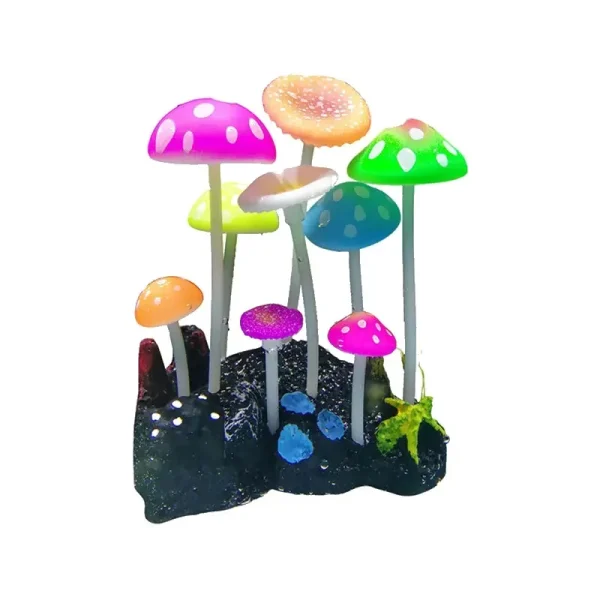 Décoration aquarium silicone fluorescent champignons multicolores