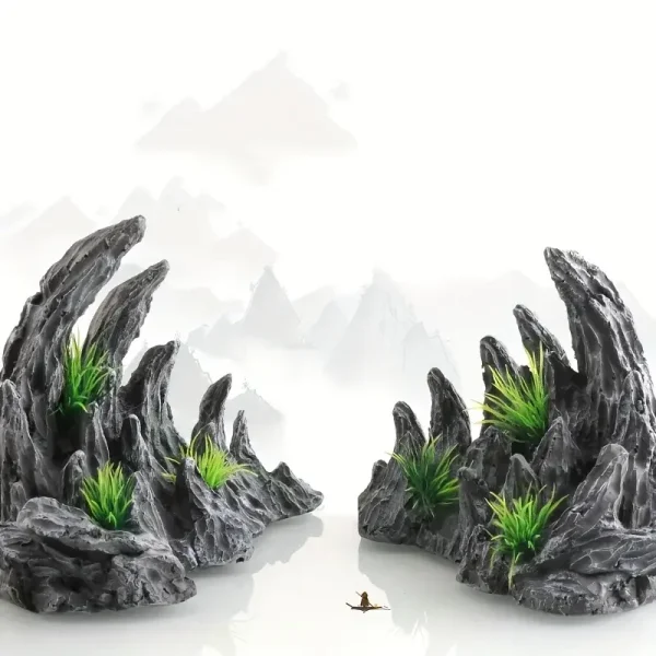 Deux gros rochers décoration aquarium en résine plantes artificielles