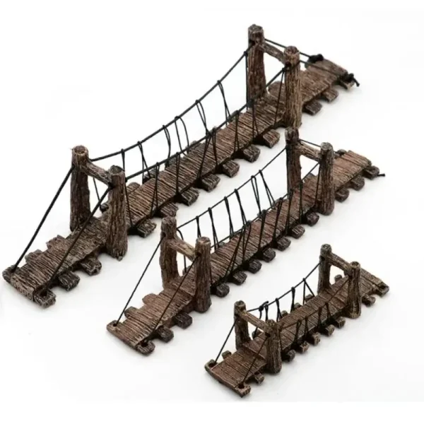 Décoration aquarium : 3 ponts suspendus miniatures en résine aspect bois