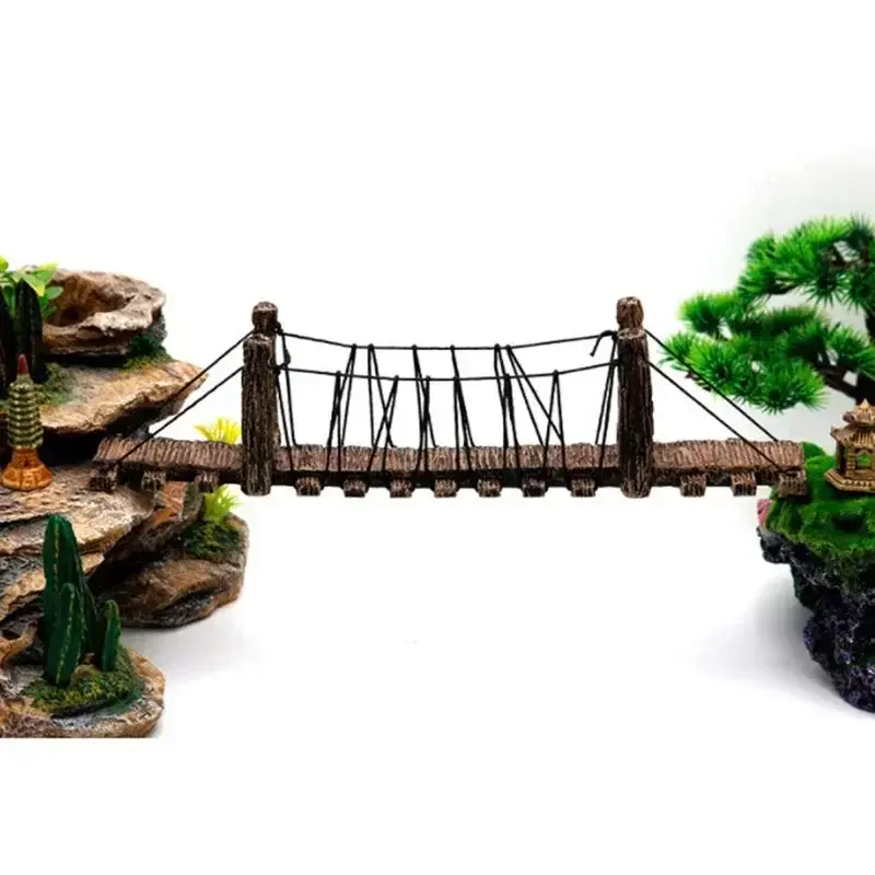 Déco aquarium : 3 ponts suspendus miniatures en résine aspect bois