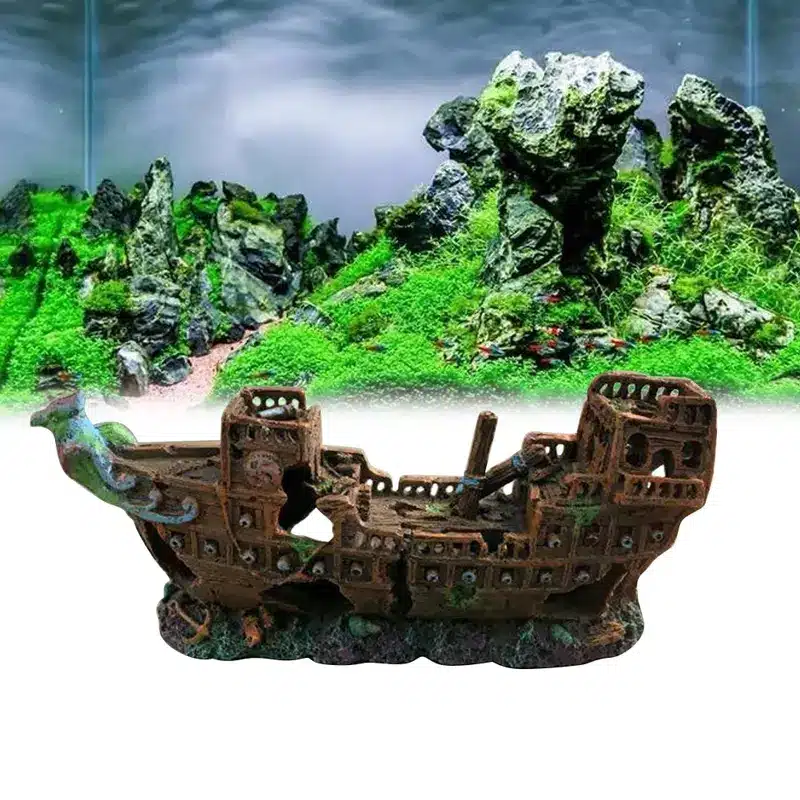Aménagement aquarium épave bateau pirate résine 24cm