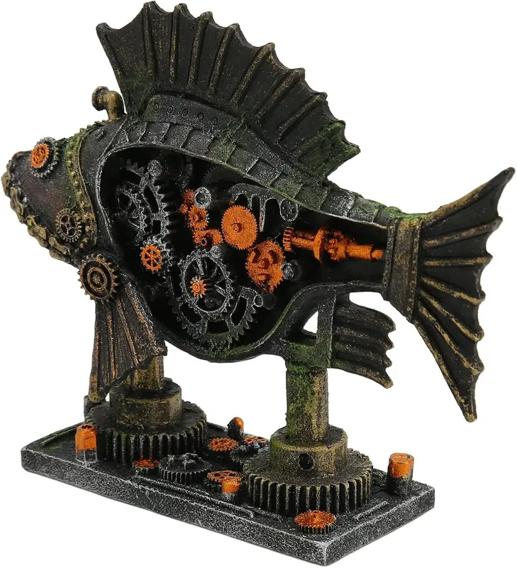 Statue poisson steampunk mécanique