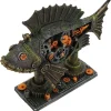 Statue poisson steampunk mécanique, finition vieillie, sur base