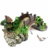 Décoration aquarium résine, pont miniature, maison chaume, végétation, paysage