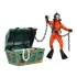 Décoration aquarium animé plongeur orange coffre trésor vert chaîne noire