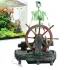 Déco aquarium squelette pirate vert au gouvernail sur base résine avec tube connexion