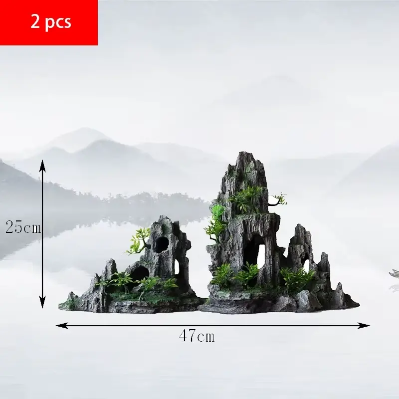 Lot de 2 montagnes rocheuses en résine pour d'aquarium, 47x25cm
