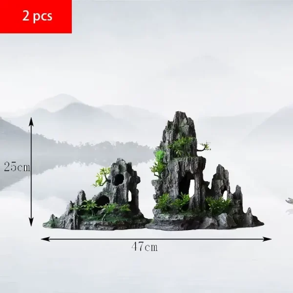 Lot de 2 montagnes rocheuses en résine pour aquarium