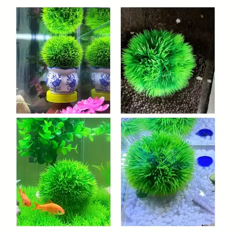 Lot 2 Boules Herbe Aquarium Déco Vert Aquatique