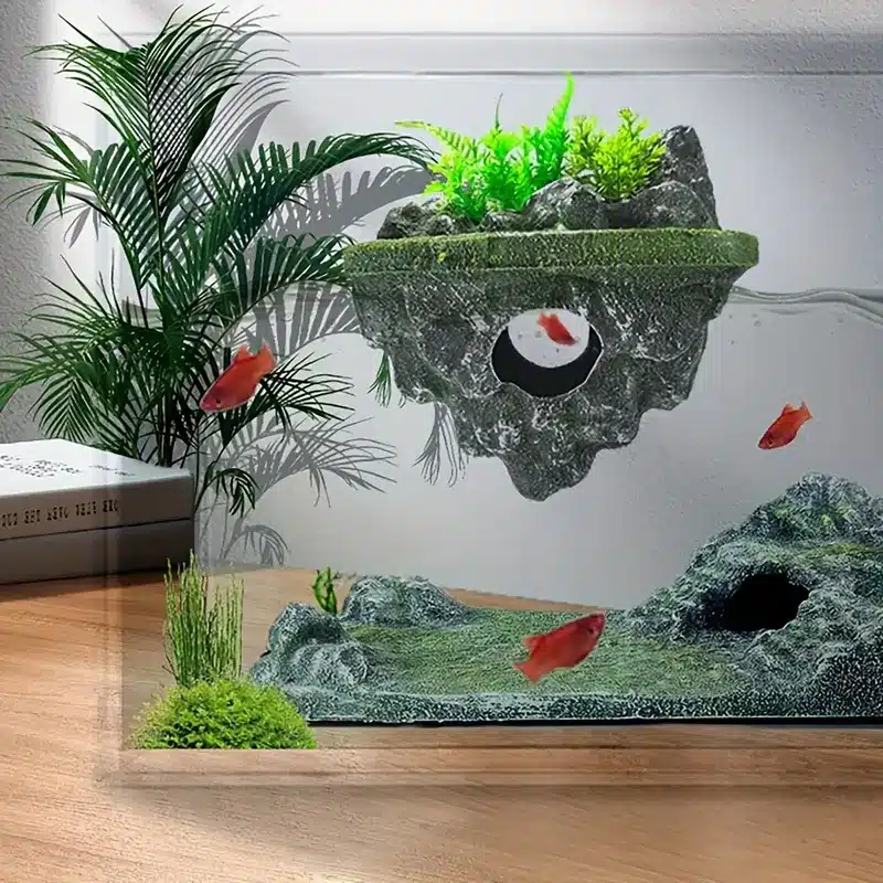 Rocher flottant aquarium et grotte végétation artificielle