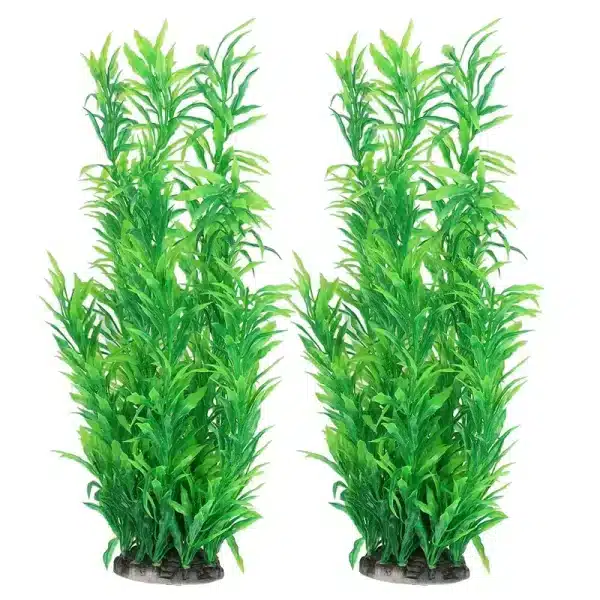 Lot de 2 plantes artificielles vertes hautes environ 40cm pour aquarium.
