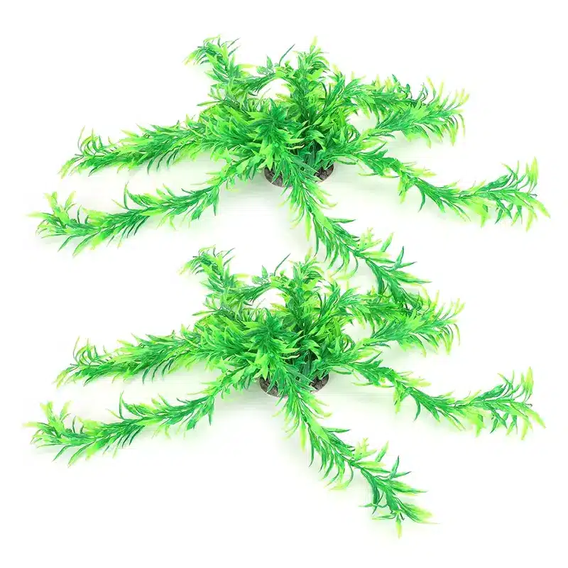 Lot de 2 plantes artificielles couleur vertes hautes environ 40cm pour aquarium.