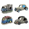 Lot de 4 décorations aquarium miniatures épaves de véhicules en résine