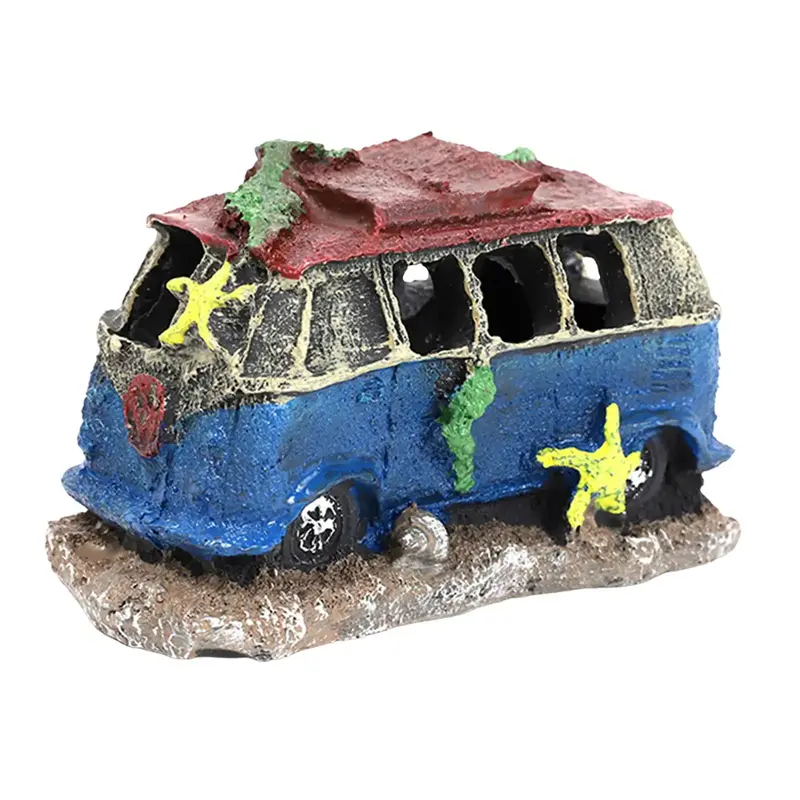 Lot de 4 décorations d'aquarium miniatures épaves de véhicules en résine