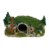 Décoration aquarium maison hobbit verte résine, porte ronde, tunnel cachette