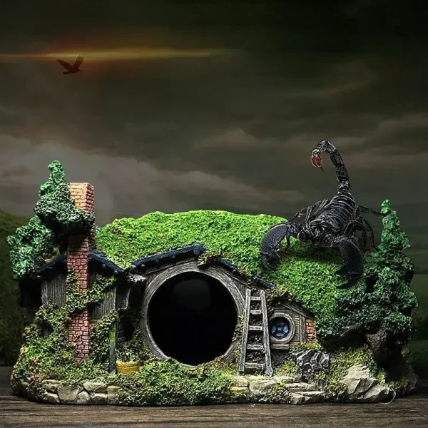 Décoration aquarium maison hobbit verte