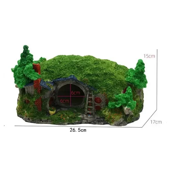 Décoration aquarium maison hobbit verte résine, porte ronde