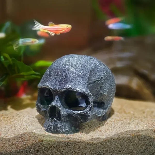 Crâne décoration aquarium résine gris foncé