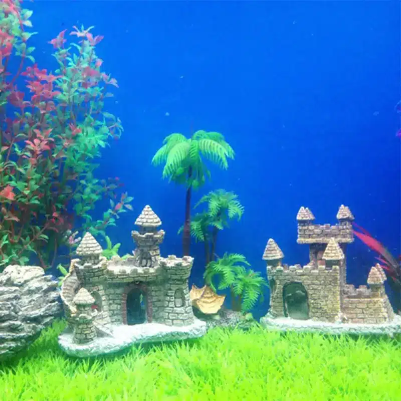 Ornement aquarium château vintage résine