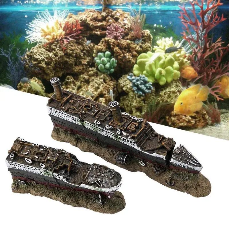 Deco épave Titanic miniature réaliste résine pour aquarium 40cm