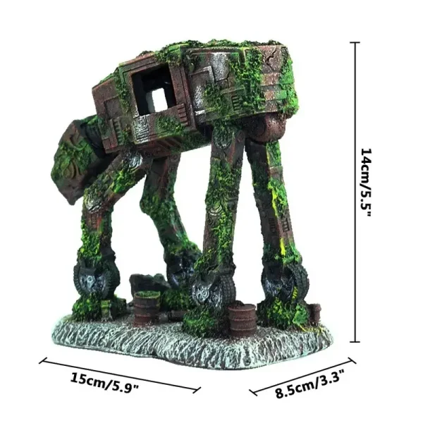 Décoration aquarium robot AT-AT ruine 14cm résine mousse