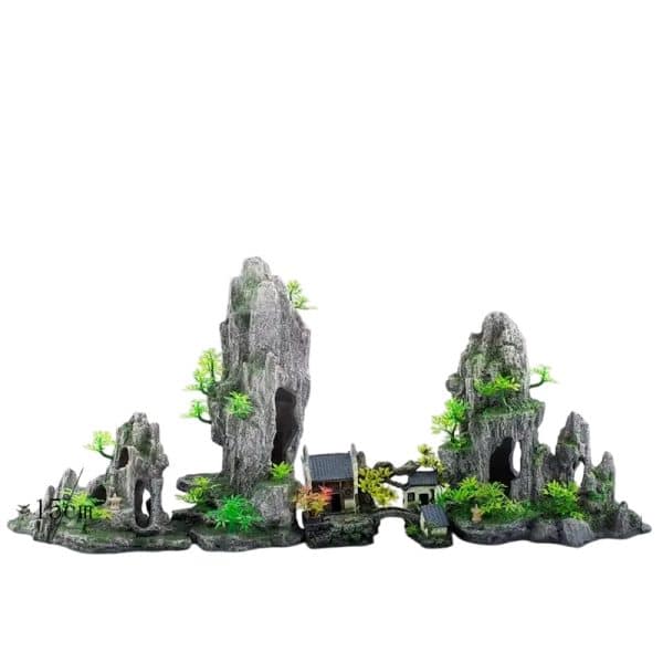 Ornement aquarium paysage rocheux asiatique village pont 85x34cm