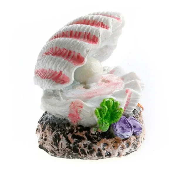 Ornement aquarium résine coquillage perle blanc ouvert