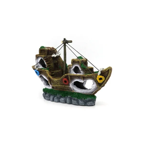 Petit navire pirate épave décoration aquarium résine 20cm