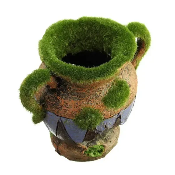 Vase décoration aquarium résine ancien cassé mousse verte