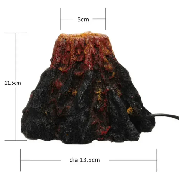 Déco volcan 15cm aquarium avec effet éruption LED rose et bulles