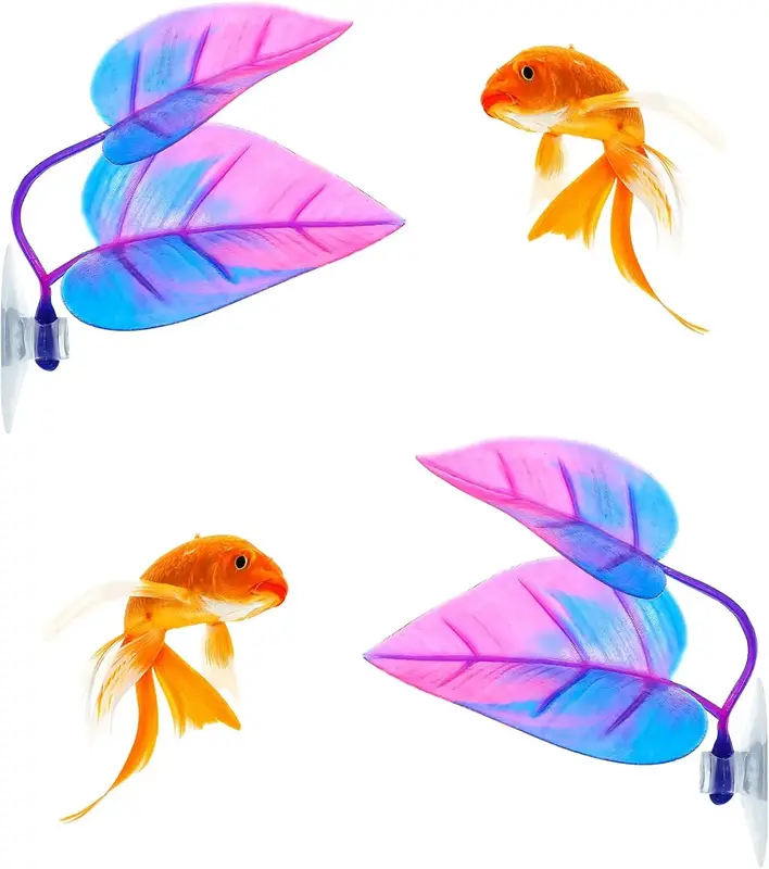 feuilles artificielles pour Poisson d'aquarium Betta, vertes et rose-bleu, avec ventouse.