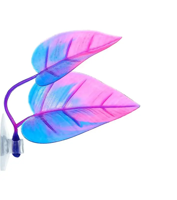 Lot de 4 feuilles artificielles d'aquarium Couleurs vives Betta, vertes et rose-bleu, avec ventouse.