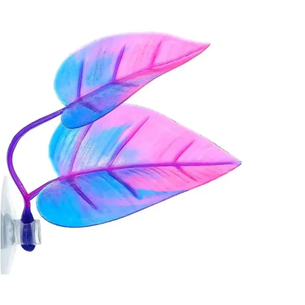 Lot de 4 feuilles artificielles d'aquarium Betta, vertes et rose-bleu, avec ventouse.