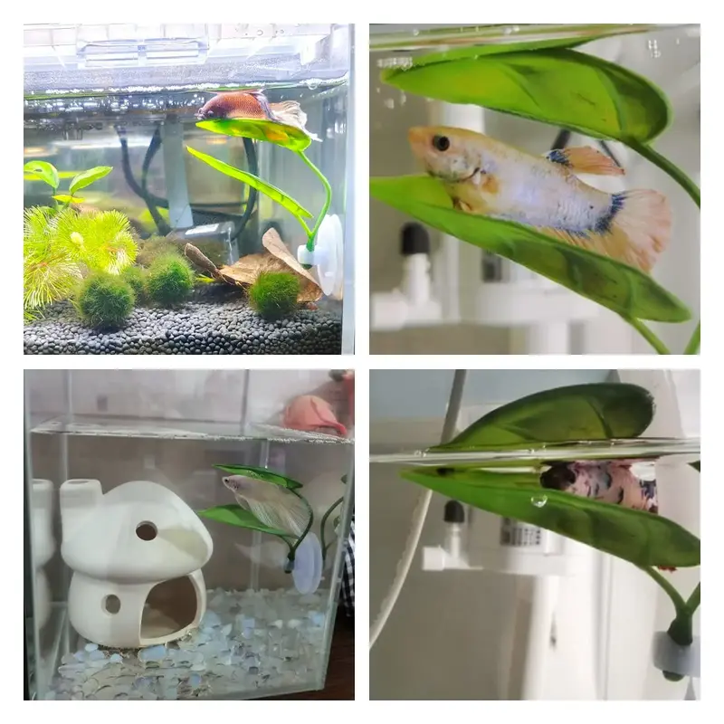 Deco Aquarium : 2 Feuilles Artificielles Betta 8x9cm Ventouse