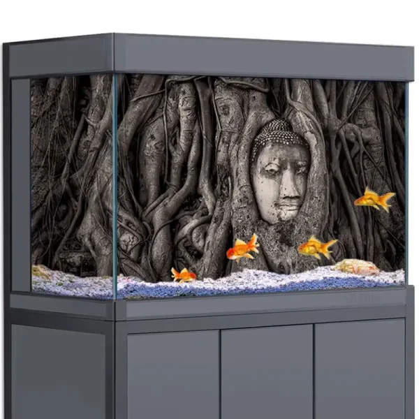 Affiche pour aquarium plastique 60x90cm visage Bouddha racines
