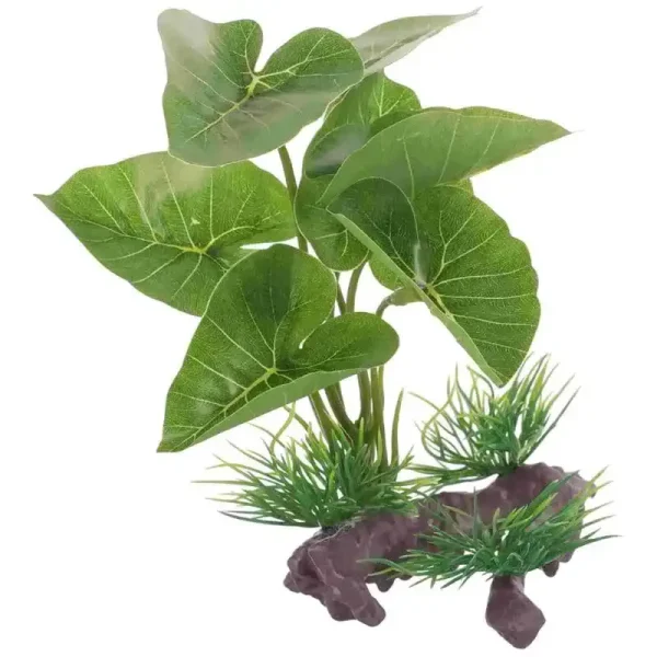 Plante artificielle réaliste pour aquarium, feuilles vertes et base imitation bois en plastique