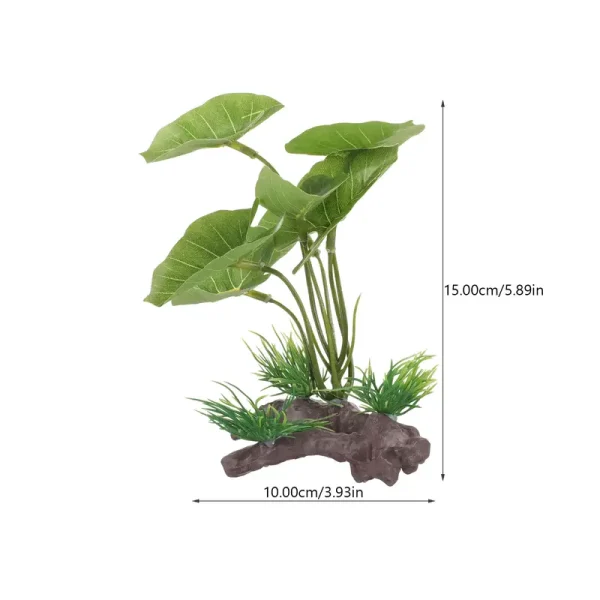 Plante artificielle réaliste pour aquarium, feuilles vertes et base imitation bois